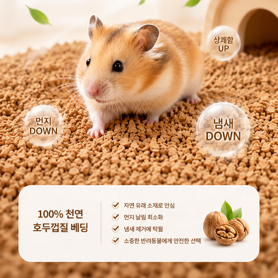 햄스터 골든햄스터 천연 호두모래 강력탈취 저분진 배딩 흡수력 우수 여름용 깔짚 꽃쥐 전용