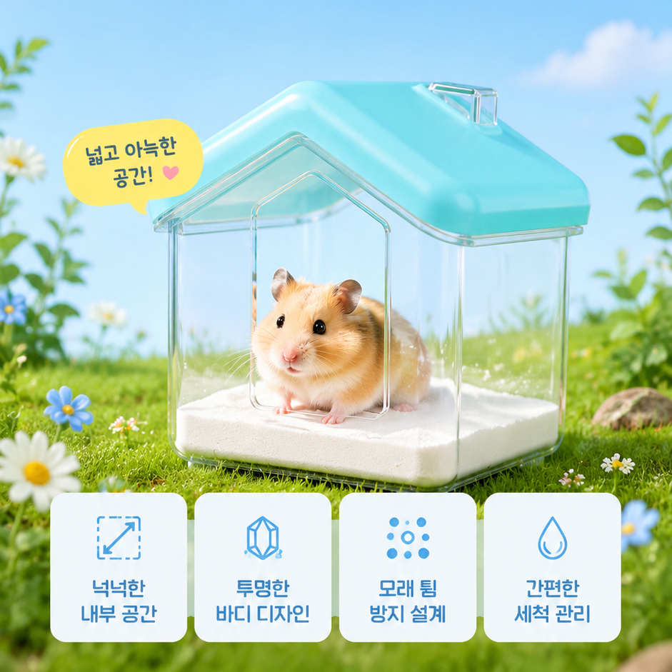 햄스터 욕실 목욕통 전면 투명 욕사통 화장실 겸용 대형 모래목욕통 골든햄스터 목욕하우스 용품