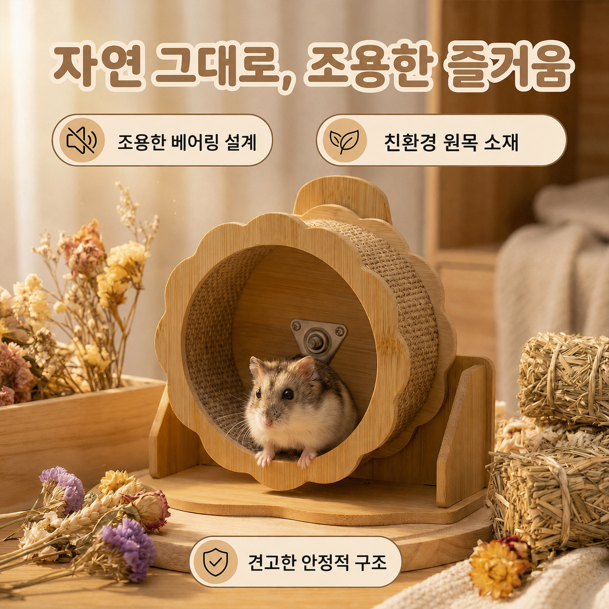 햄스터 러닝휠 운동 장난감 대나무 원목 쳇바퀴 골든햄스터 용품