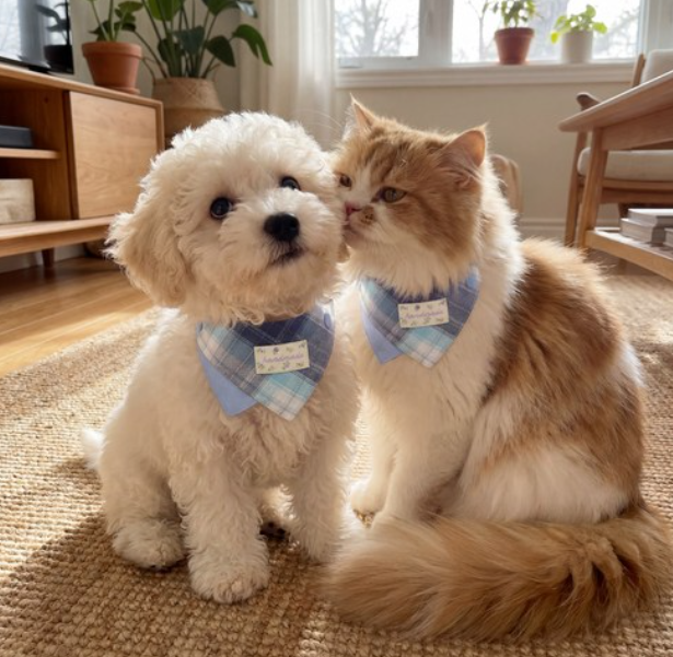 강아지 케이프 고양이 스카프 반려동물 스카프 소형견 체크 목수건